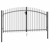 vidaXL Poort met puntige bovenkant dubbel 3x1,5 m staal zwart