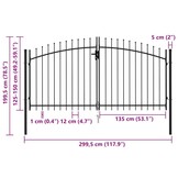 vidaXL Poort met puntige bovenkant dubbel 3x1,5 m staal zwart