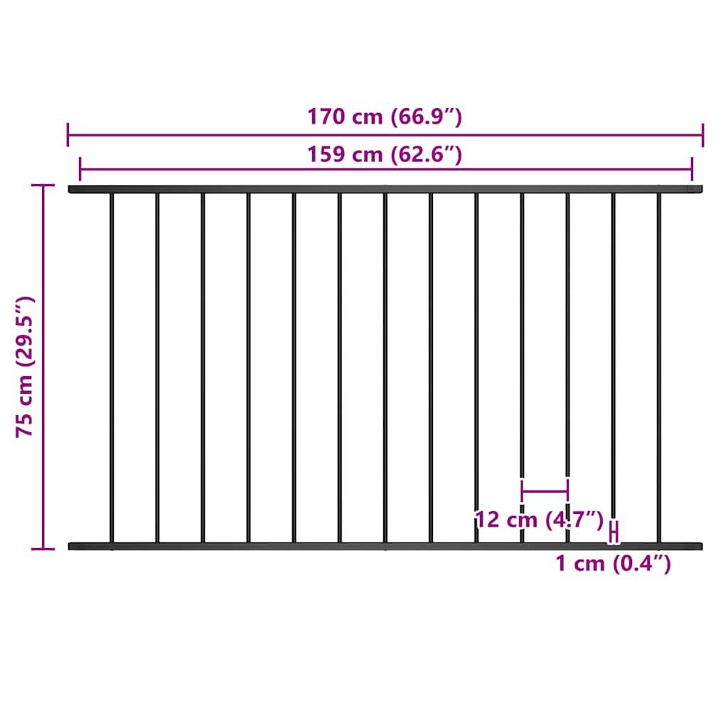 Zwart Hekpaneel 1,7x0,75m Gepoedercoat Staal - 33% Korting!