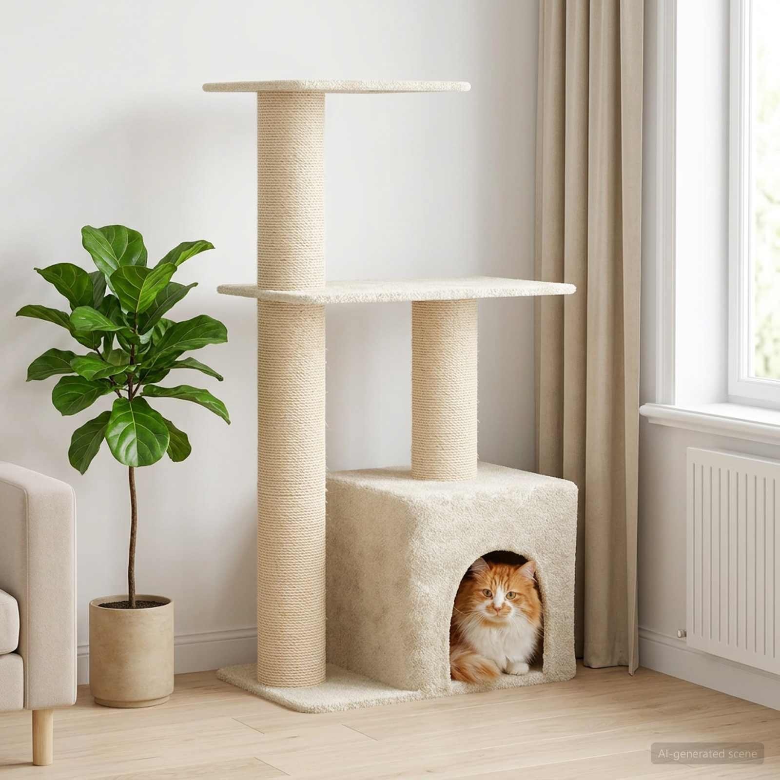 Kattenboom Crèmekleurig 133 cm met Sisal Krabpalen - 34% Korting!