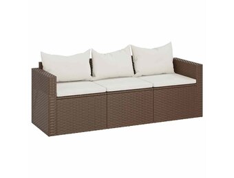 vidaXL Tuinbank 3-zits met kussens poly rattan bruin
