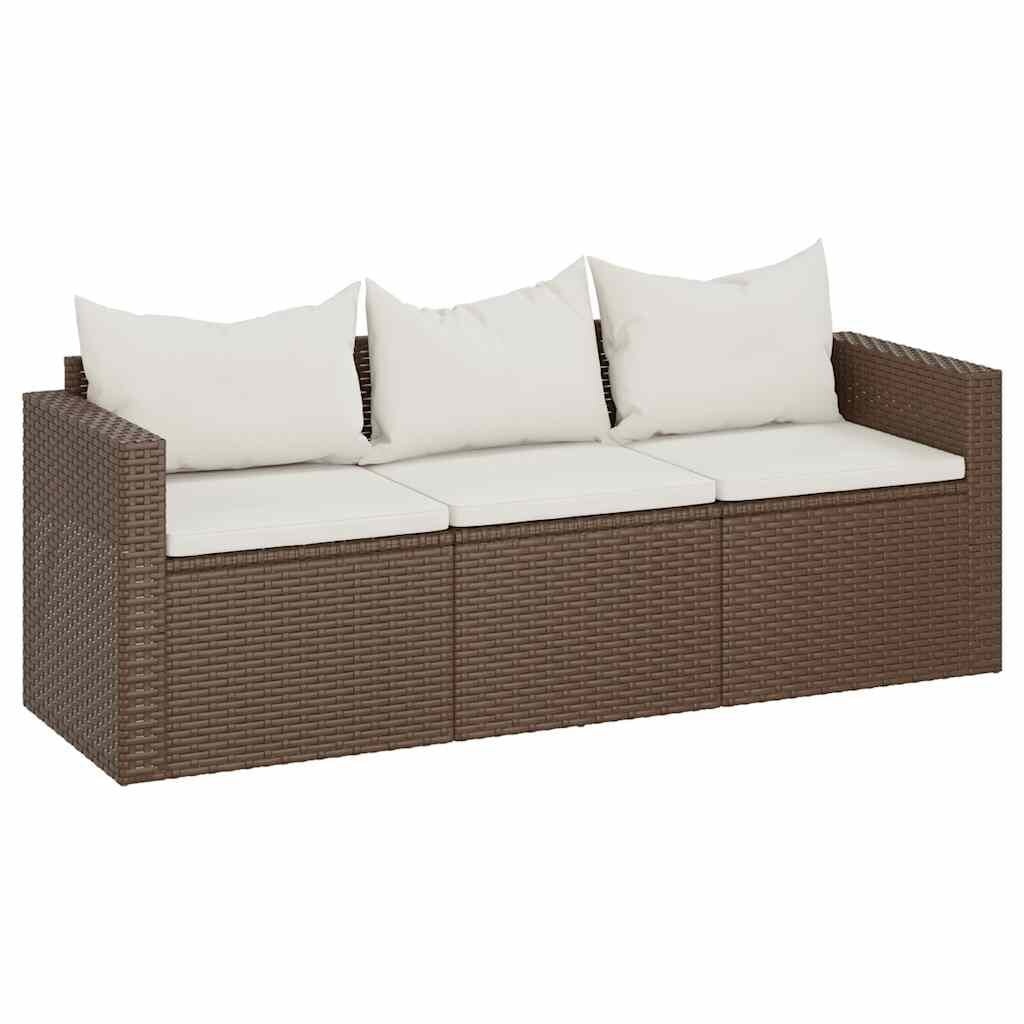 vidaXL Tuinbank 3-zits met kussens poly rattan bruin