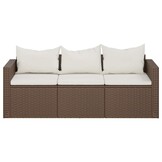 vidaXL Tuinbank 3-zits met kussens poly rattan bruin