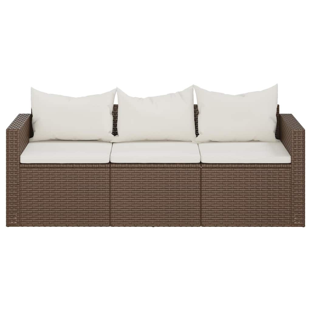 vidaXL Tuinbank 3-zits met kussens poly rattan bruin