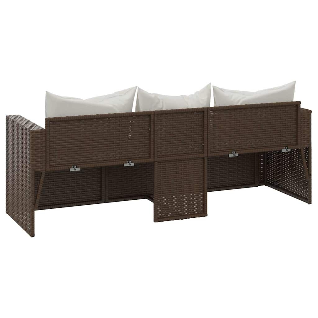 vidaXL Tuinbank 3-zits met kussens poly rattan bruin