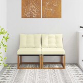 vidaXL 2 st Buitenzitmiddelsofa Massief acaciahout en Textilene Stof
