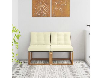 vidaXL 2 st Buitenzitmiddelsofa Massief acaciahout en Textilene Stof