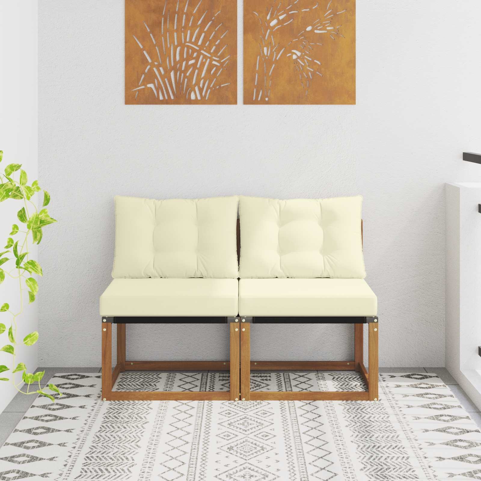 vidaXL 2 st Buitenzitmiddelsofa Massief acaciahout en Textilene Stof