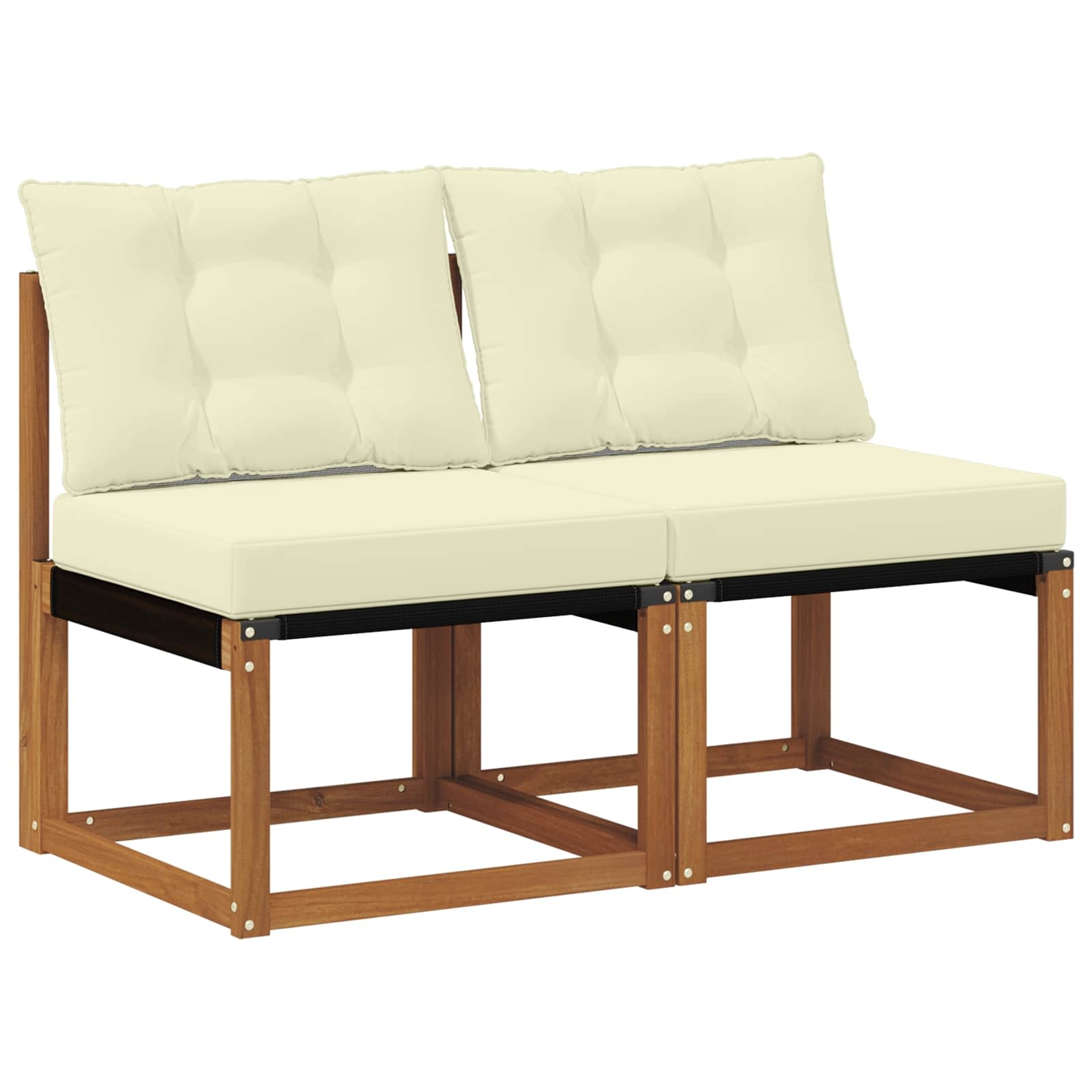 vidaXL 2 st Buitenzitmiddelsofa Massief acaciahout en Textilene Stof
