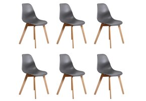 Eetkamerstoelen Set van 6 - Grijs met Houten Poten - 59% Korting!