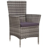 vidaXL Tuinstoel en kruk met kussens poly rattan grijs
