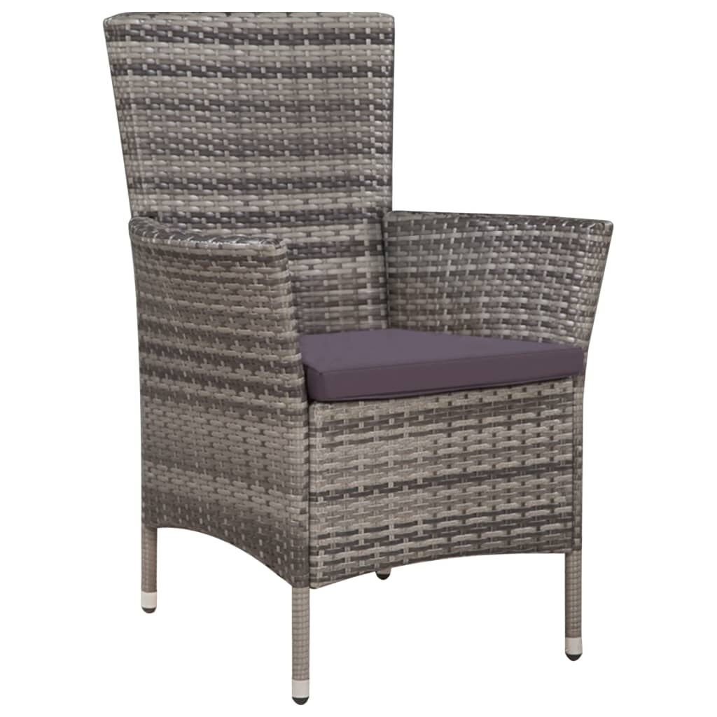 vidaXL Tuinstoel en kruk met kussens poly rattan grijs