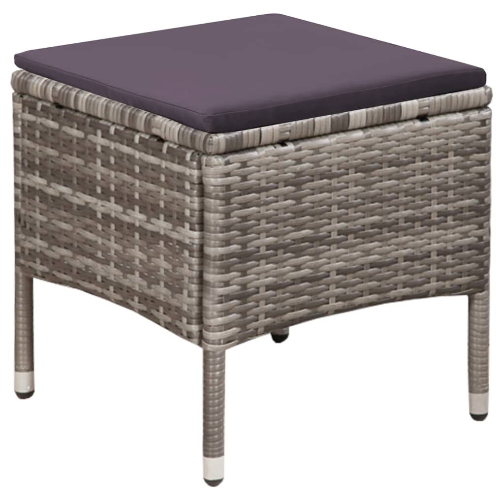 vidaXL Tuinstoel en kruk met kussens poly rattan grijs
