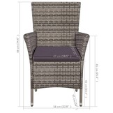 vidaXL Tuinstoel en kruk met kussens poly rattan grijs