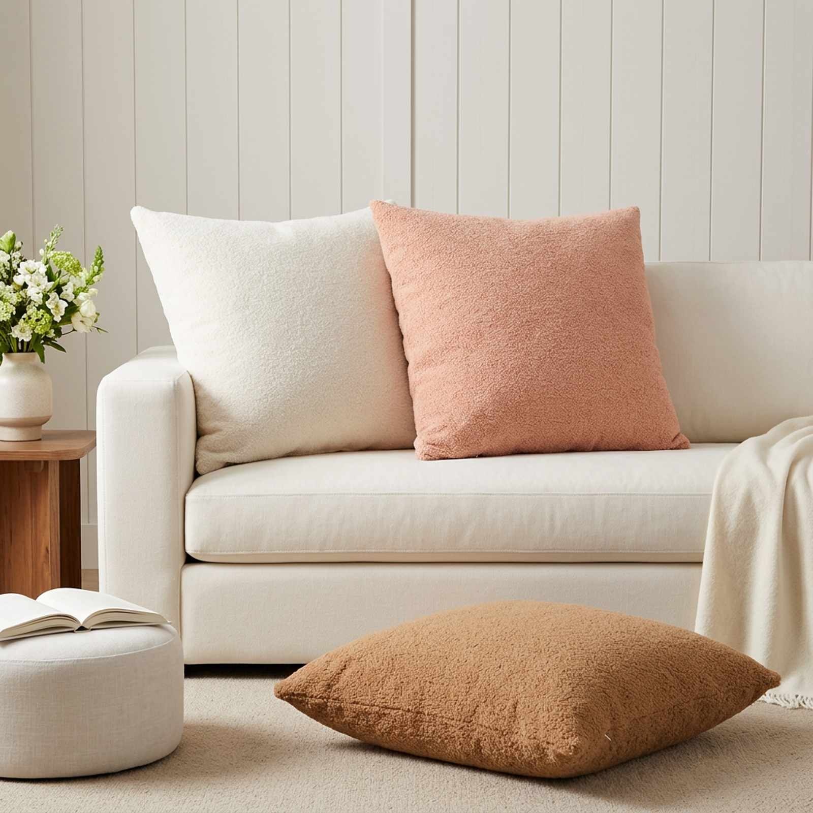 vidaXL Kussenloop HEERLEN Crèmekleurig Bouclé 80x80 cm - 32% Korting
