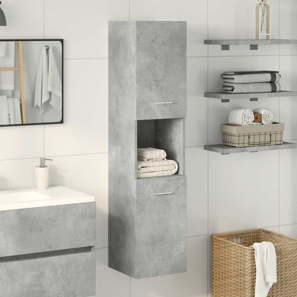 Badkamerwandkast 30x30x130 cm, Bewerkt Hout, Betongrijs - 54% Korting!