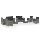 vidaXL 8-delige Loungeset Poly Rattan Kussens - Grijs (55% Korting)