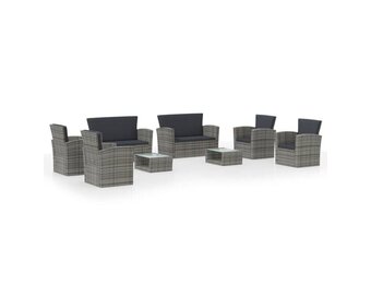 vidaXL 8-delige Loungeset Poly Rattan Kussens - Grijs (55% Korting)