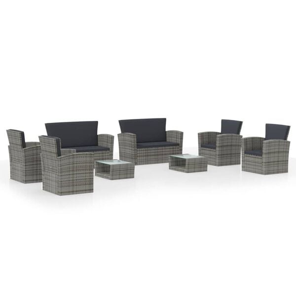 vidaXL 8-delige Loungeset Poly Rattan Kussens - Grijs (55% Korting)