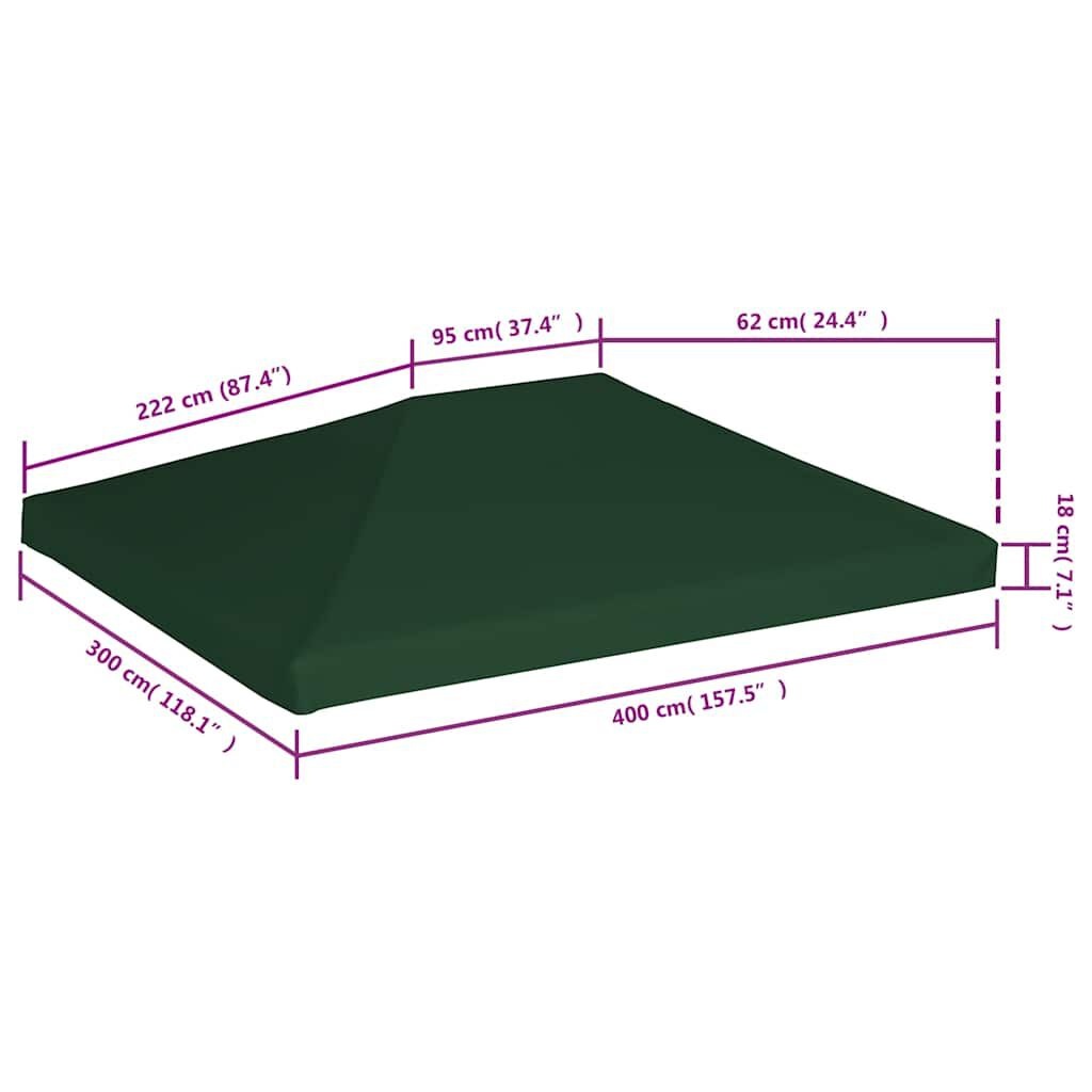 vidaXL Prieeldak 310 g/m² 4x3 m groen