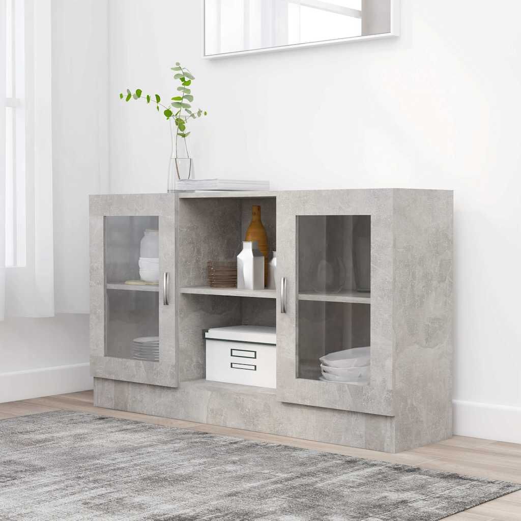 vidaXL Vitrinekast 120x30,5x70 cm bewerkt hout betongrijs