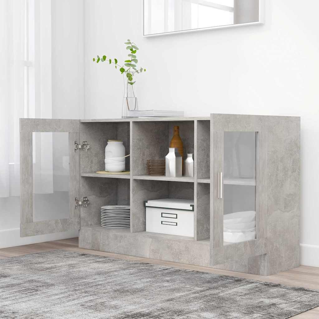 vidaXL Vitrinekast 120x30,5x70 cm bewerkt hout betongrijs