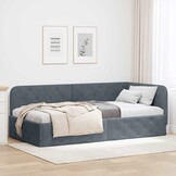 vidaXL Hoekbedframe Donkergrijs 90 x 200 cm Fluweel