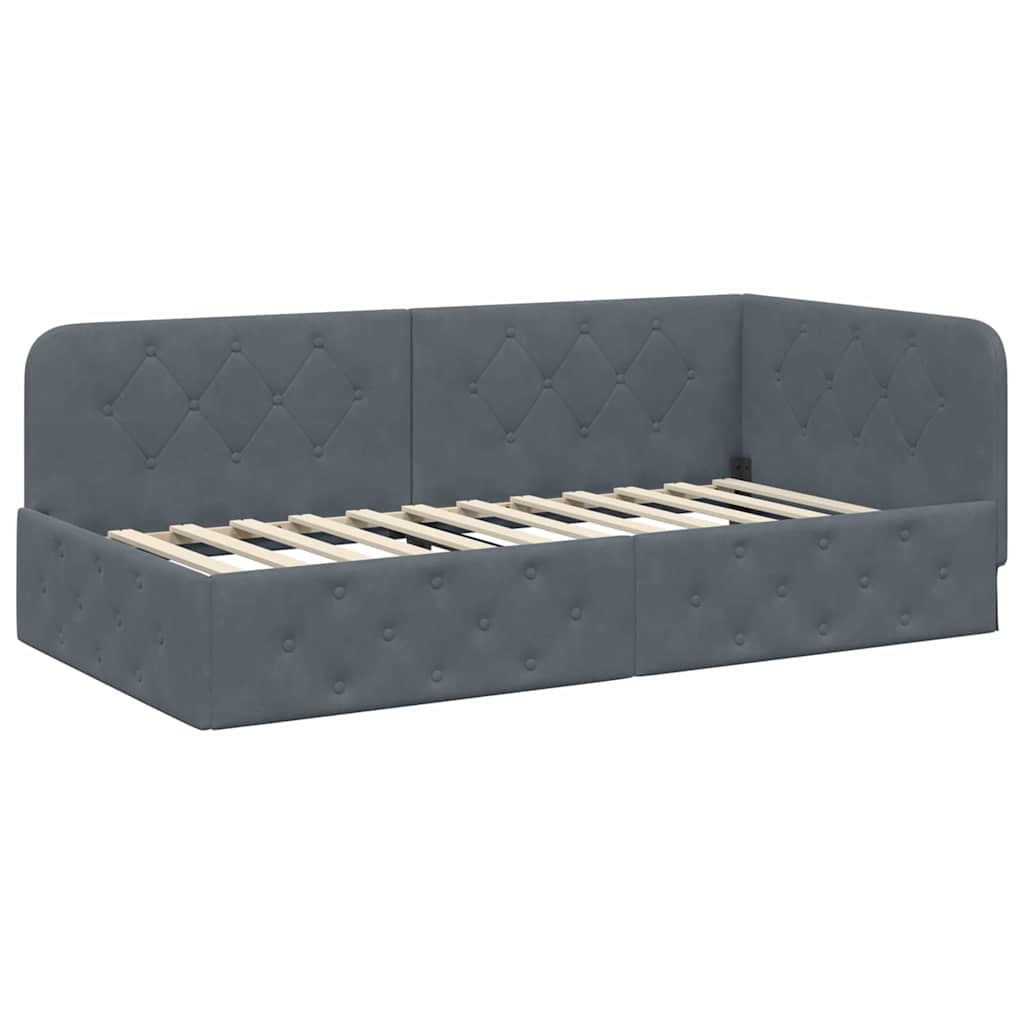 vidaXL Hoekbedframe Donkergrijs 90 x 200 cm Fluweel