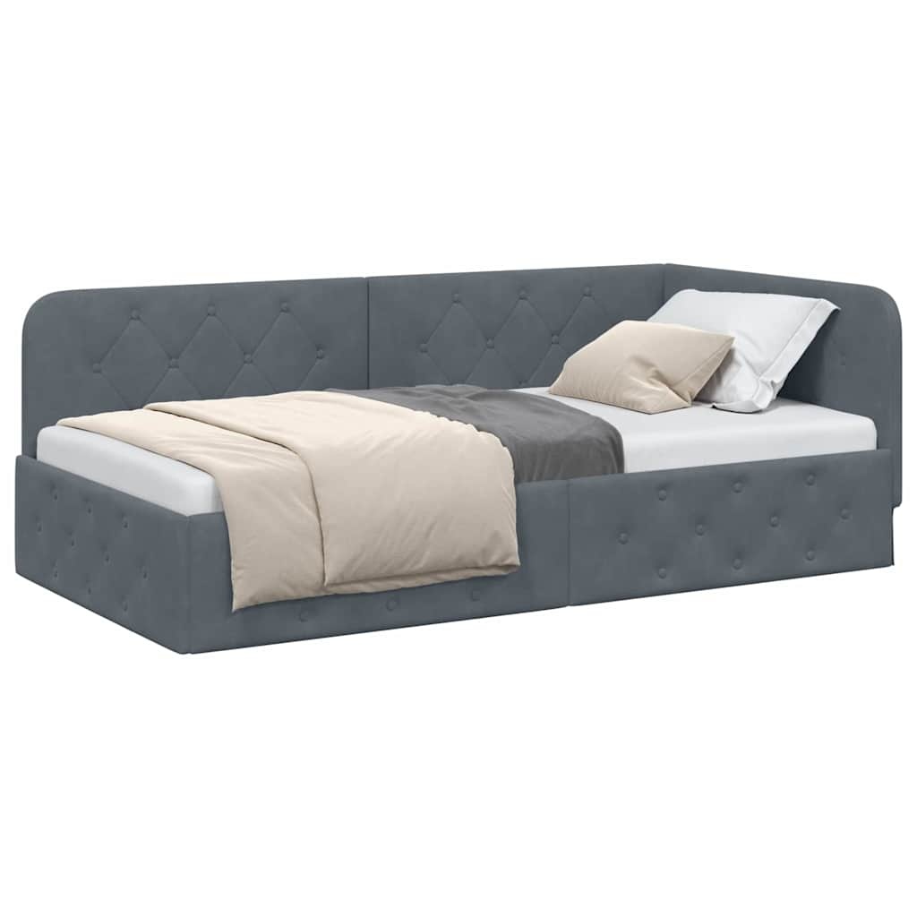 vidaXL Hoekbedframe Donkergrijs 90 x 200 cm Fluweel