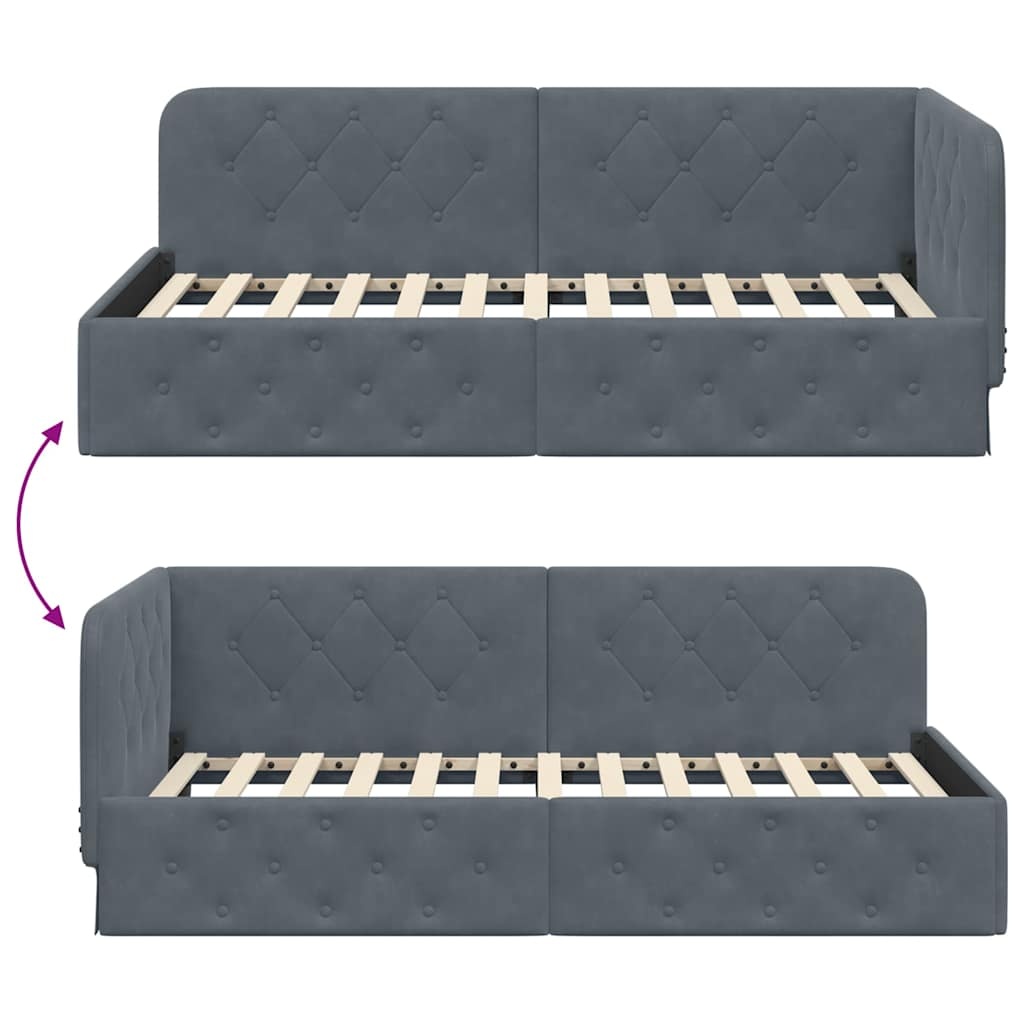 vidaXL Hoekbedframe Donkergrijs 90 x 200 cm Fluweel