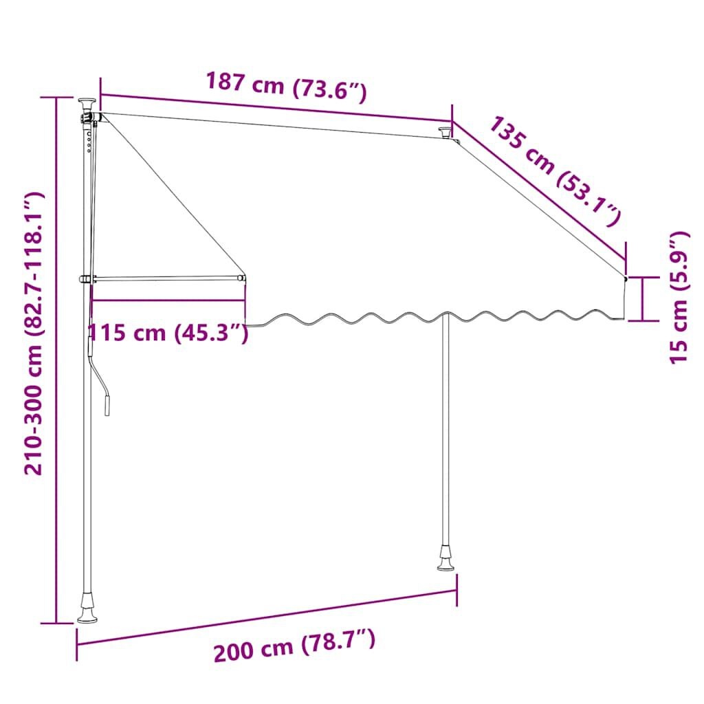 vidaXL Luifel handmatig uittrekbaar 200 cm antraciet
