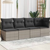 vidaXL Tuinbank 4-zits met kussens poly rattan grijs