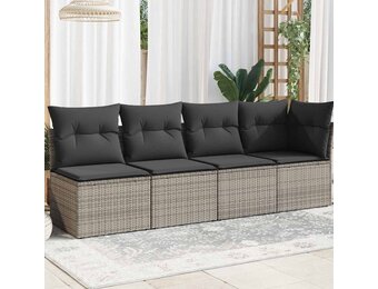 vidaXL Tuinbank 4-zits met kussens poly rattan grijs