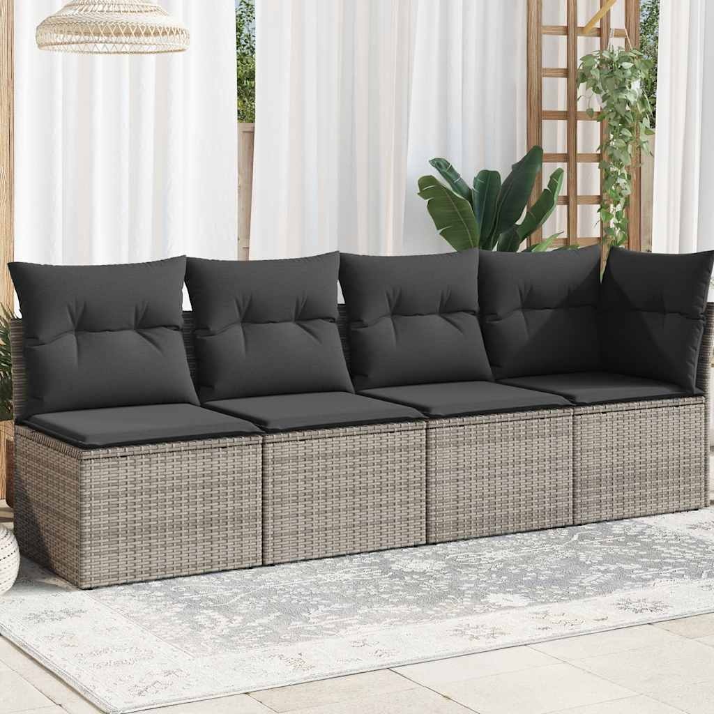 vidaXL Tuinbank 4-zits met kussens poly rattan grijs