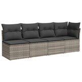 vidaXL Tuinbank 4-zits met kussens poly rattan grijs