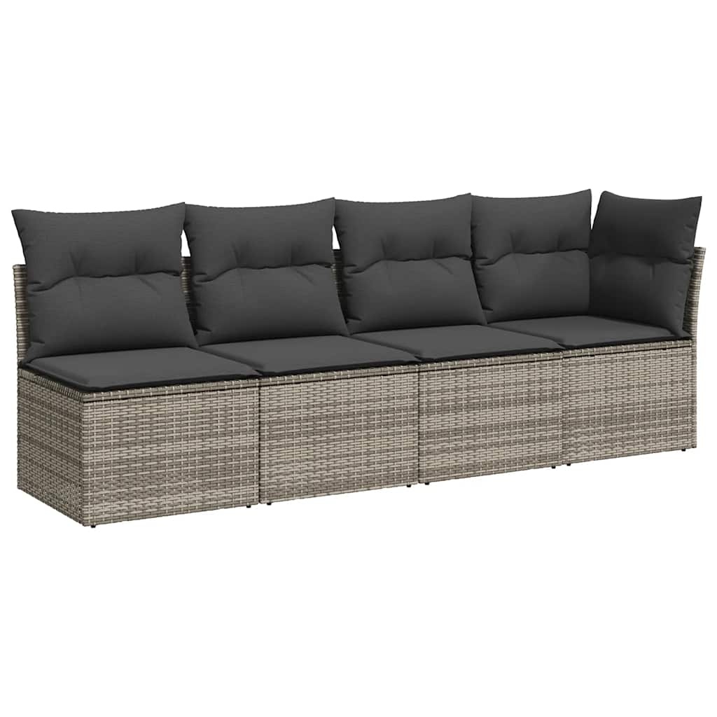 vidaXL Tuinbank 4-zits met kussens poly rattan grijs