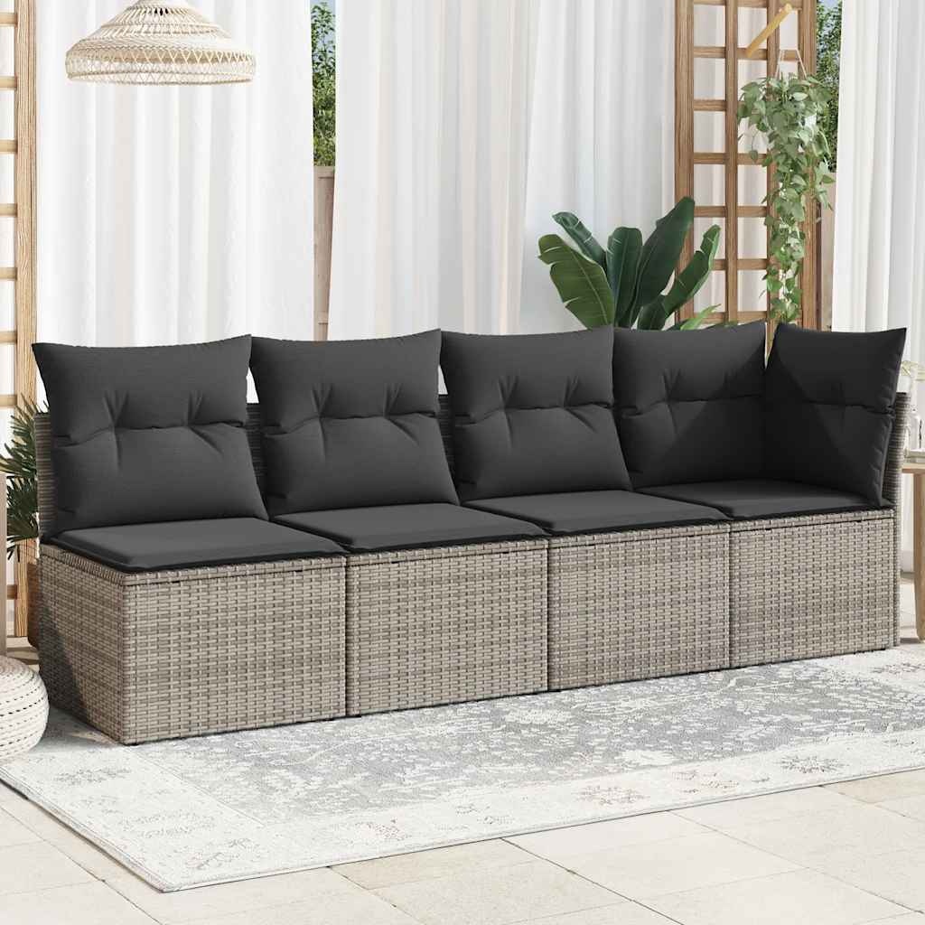 vidaXL Tuinbank 4-zits met kussens poly rattan grijs