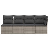 vidaXL Tuinbank 4-zits met kussens poly rattan grijs