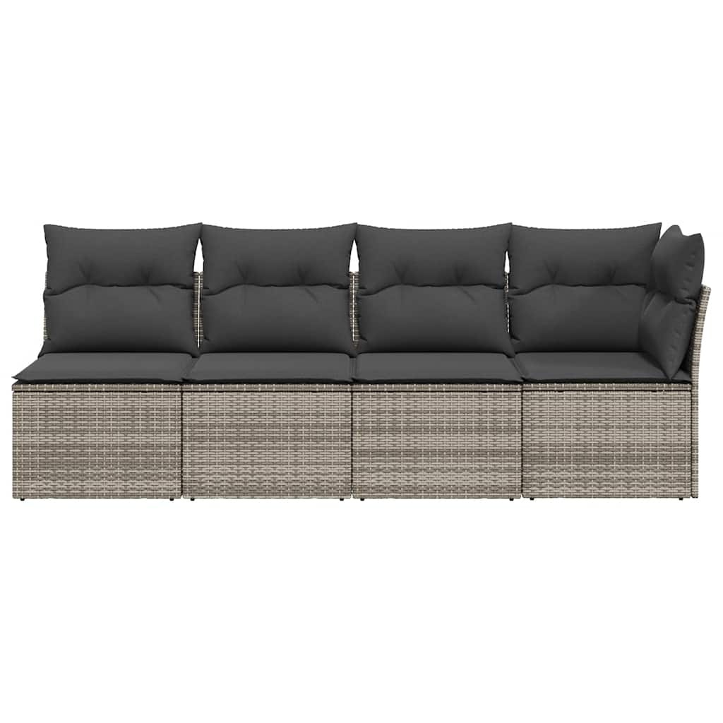 vidaXL Tuinbank 4-zits met kussens poly rattan grijs