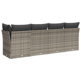 vidaXL Tuinbank 4-zits met kussens poly rattan grijs