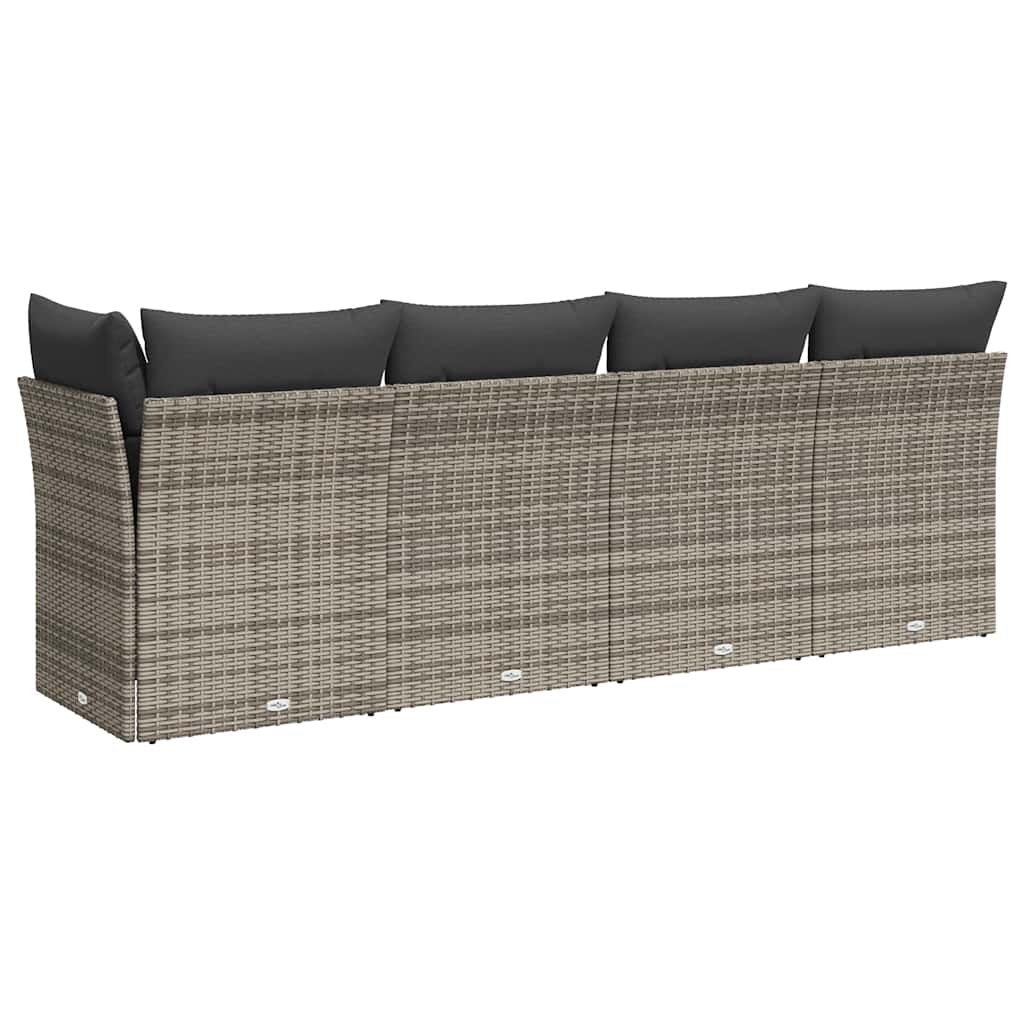 vidaXL Tuinbank 4-zits met kussens poly rattan grijs