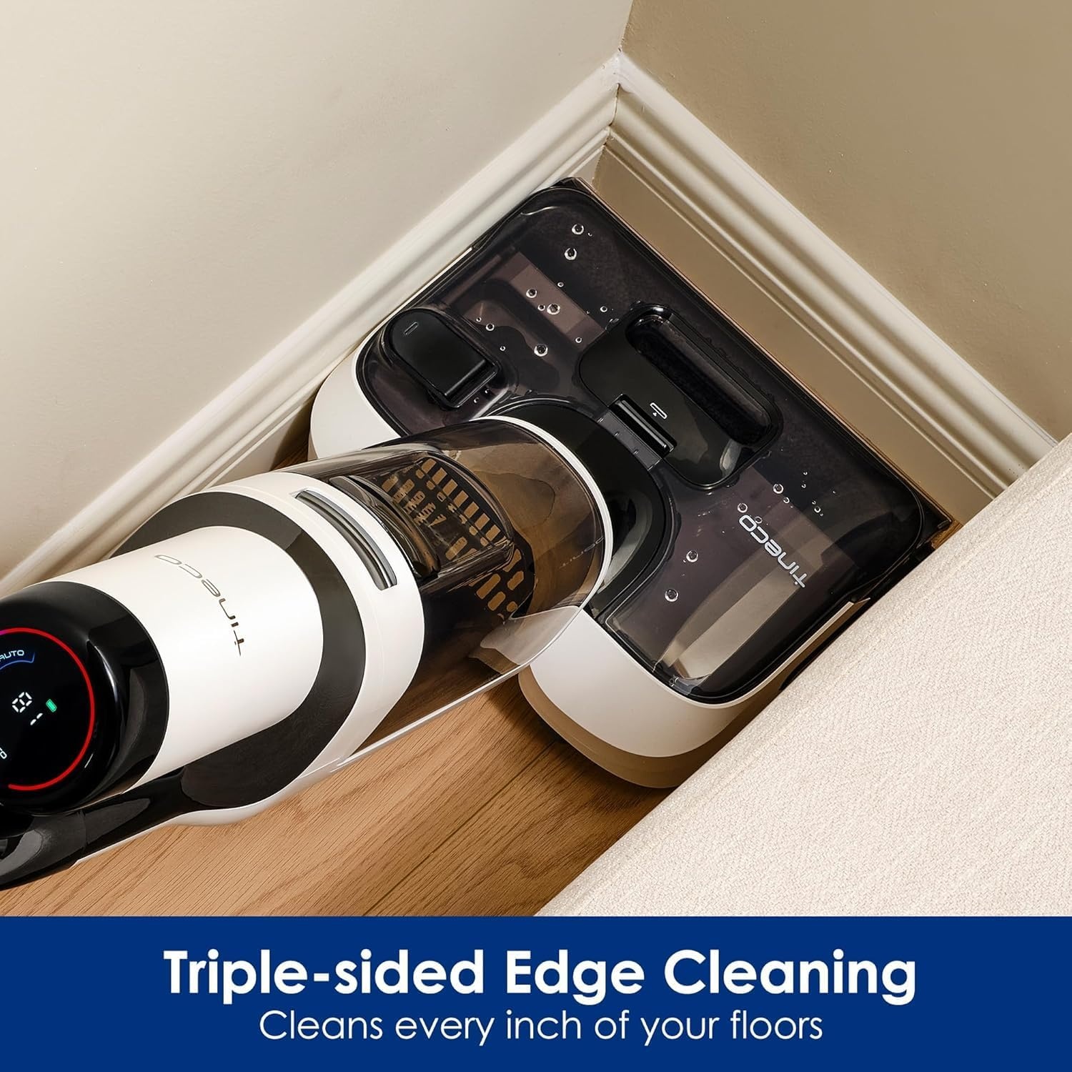 Tineco Floor One Stretch S6 nat-droogzuiger, 180° platte design zuigmop 13cm lighoogte, 70°C 5min FlashDry zelfreinigend, 3-zijdige randreiniging 40min looptijd Reiniging onder diep meubilair - Maat Floor One Stretch S6