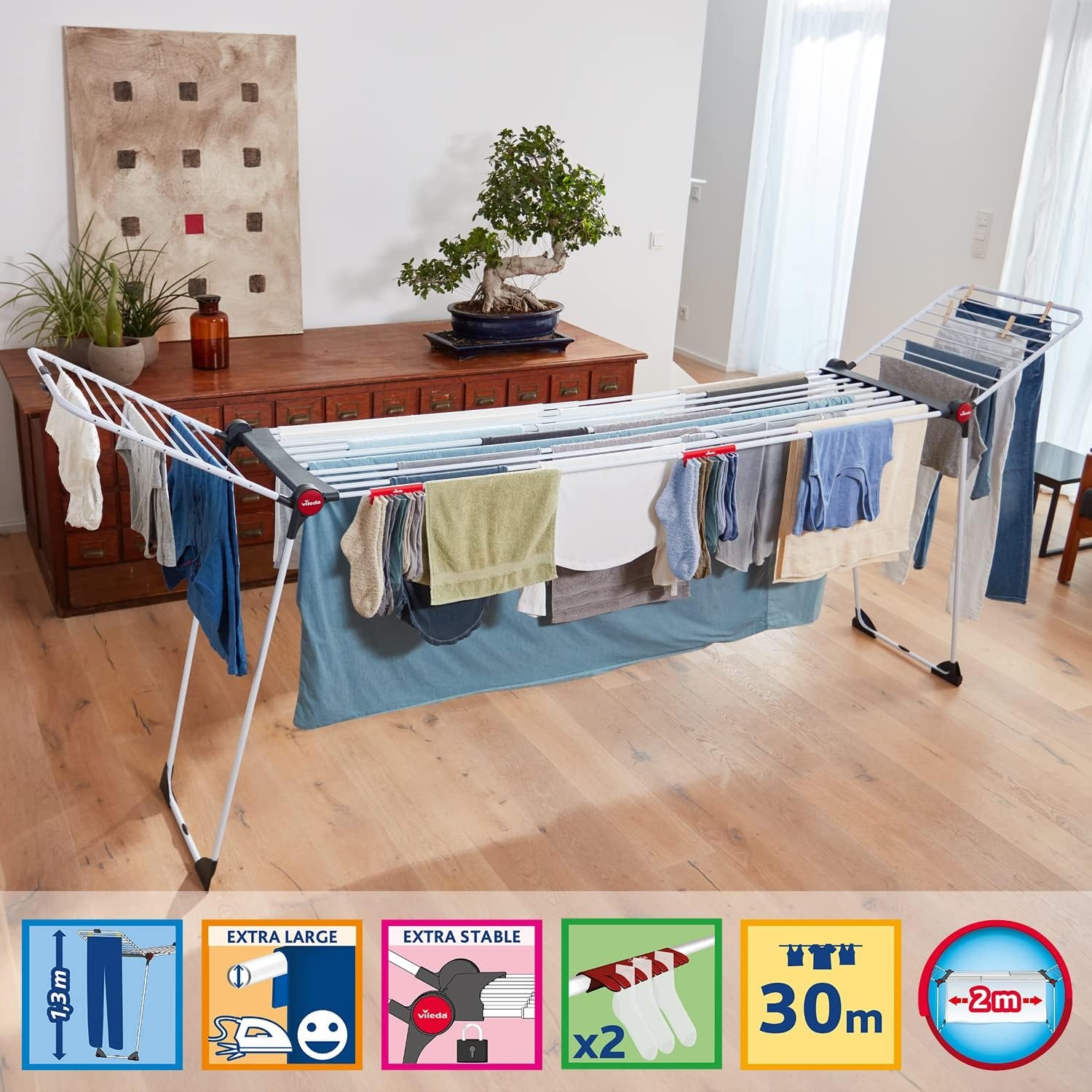 Vileda Infinity Flex Plus Wasrek - Telescopisch - Zwart - Tot 30 meter drooglengte