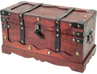 HMF Schatkist van hout, grote Schatkist met decoratief slot voor kinderfeestje | 40 x 19 x 22 cm | Frankrijk - Maat 40 cm