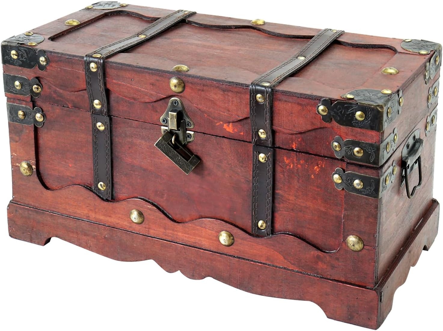HMF Schatkist van hout, grote Schatkist met decoratief slot voor kinderfeestje | 40 x 19 x 22 cm | Frankrijk - Maat 40 cm