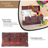 HMF Schatkist van hout, grote Schatkist met decoratief slot voor kinderfeestje | 40 x 19 x 22 cm | Frankrijk - Maat 40 cm