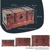 HMF Schatkist van hout, grote Schatkist met decoratief slot voor kinderfeestje | 40 x 19 x 22 cm | Frankrijk - Maat 40 cm