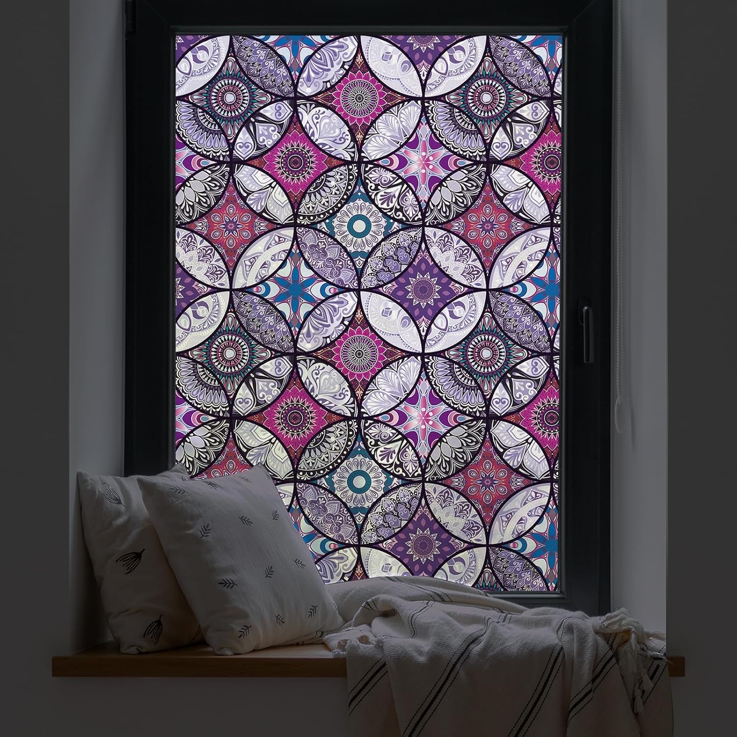 Dktie Decoratieve folie glasschilderij raamfolie zichtbeschermingsfolie melkglasfolie cirkels statisch hechtend privacy raamsticker (lila, 90 x 200 cm)
