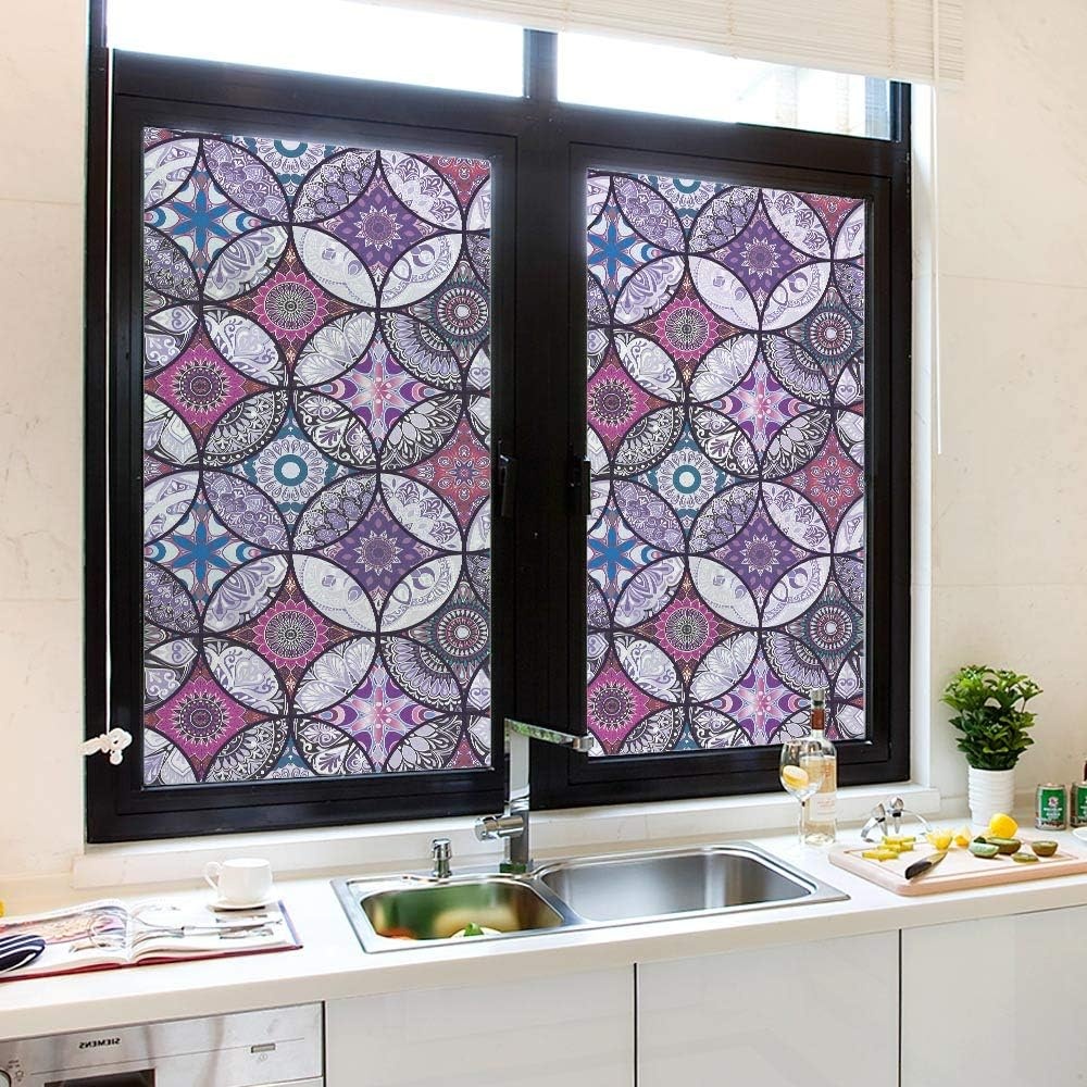 Dktie Decoratieve folie glasschilderij raamfolie zichtbeschermingsfolie melkglasfolie cirkels statisch hechtend privacy raamsticker (lila, 90 x 200 cm)
