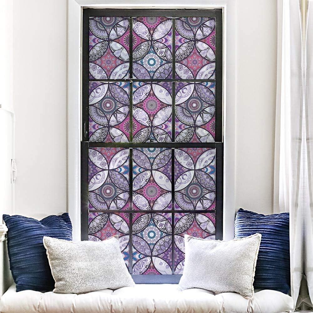 Dktie Decoratieve folie glasschilderij raamfolie zichtbeschermingsfolie melkglasfolie cirkels statisch hechtend privacy raamsticker (lila, 90 x 200 cm)